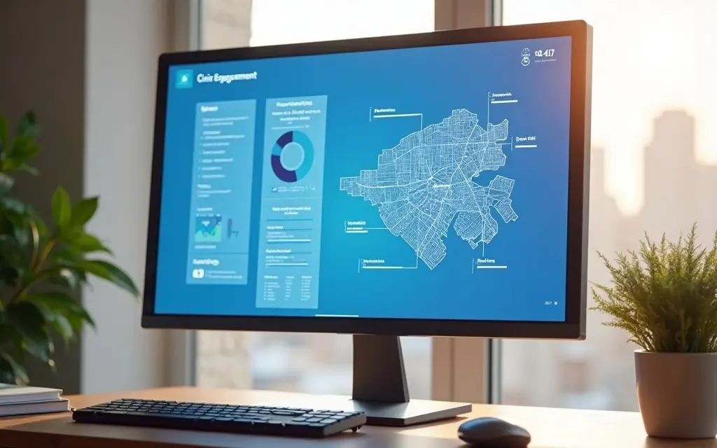 The Civicline sample dashboard on an office monitor